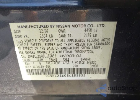 2008 Nissan Altima 3.5 Sl from USA, damaged, VIN 1N4BL21E08C185852